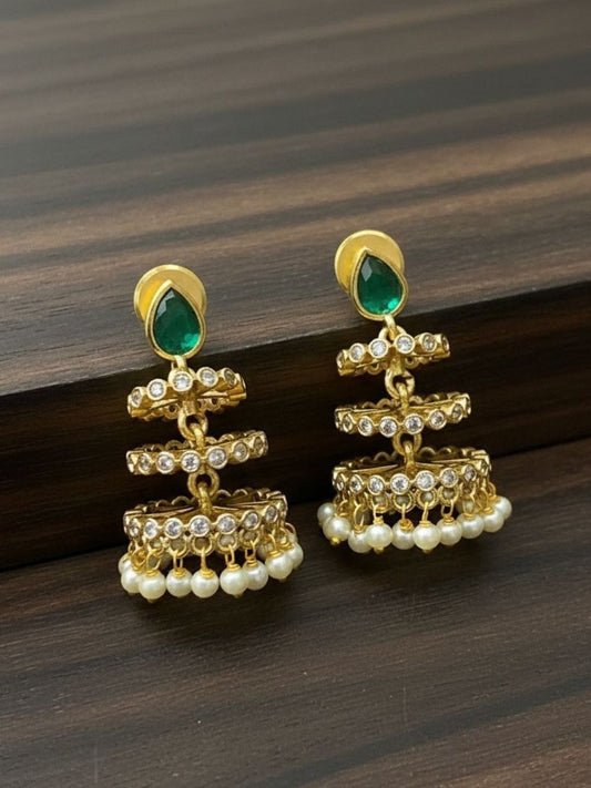 Ishhaara Antique Stone Chandelier Jhumkas