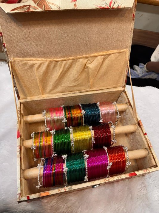 Ishhaara Assorted Jelly Bangles With Silver Gungroo And Organiser