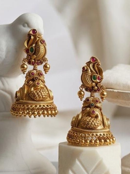 Ishhaara Exquisite Peacock Gold Beads Jhumka
