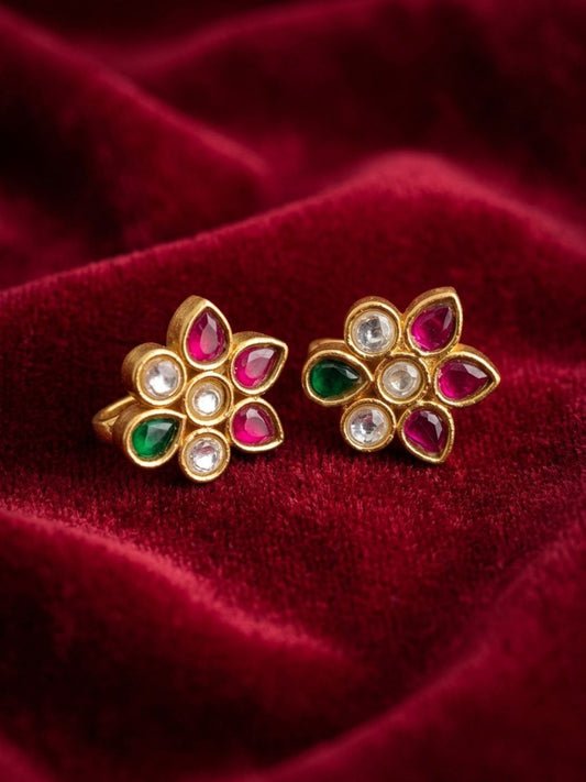 Ishhaara Floral Design Kemp Studded Bugadi Earrings