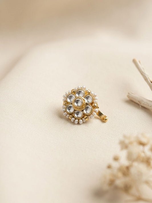 Ishhaara Flower Shaped Kundan And Pearl Studded Nath
