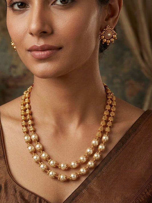 Ishhaara Gold Beaded Layered Necklace Set