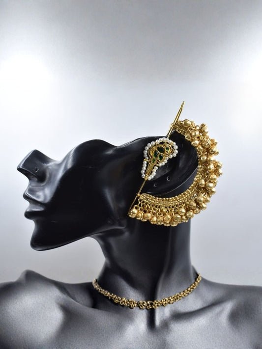 Gold Jadau Ear Cuff with Pearl & Emerald Kundan Detail