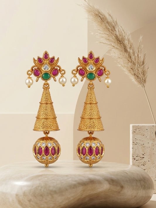 Ishhaara Gold Plated Kemp Stone Earrings