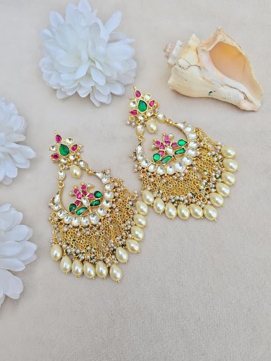 Ishhaara Green Kundan Chandbali Earrings - handcrafted Indian jewellery