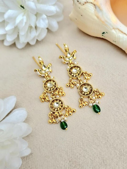 Ishhaara Green Pearl Kundan Dangler Earrings - handcrafted Indian jewellery