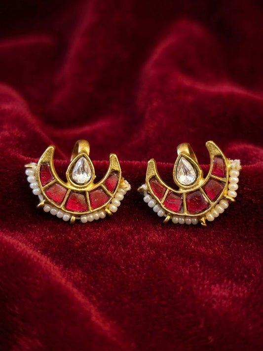 Ishhaara Half Moon Kundan Stone Bugadi Earrings