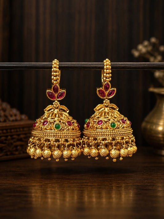 Ishhaara Heritage Ruby Temple Jhumkas