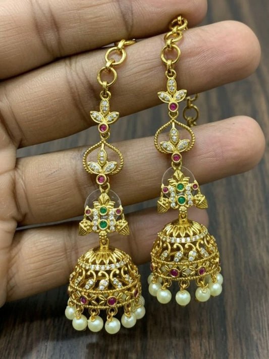 Ishhaara Jhumki Earrings With Ear Chain