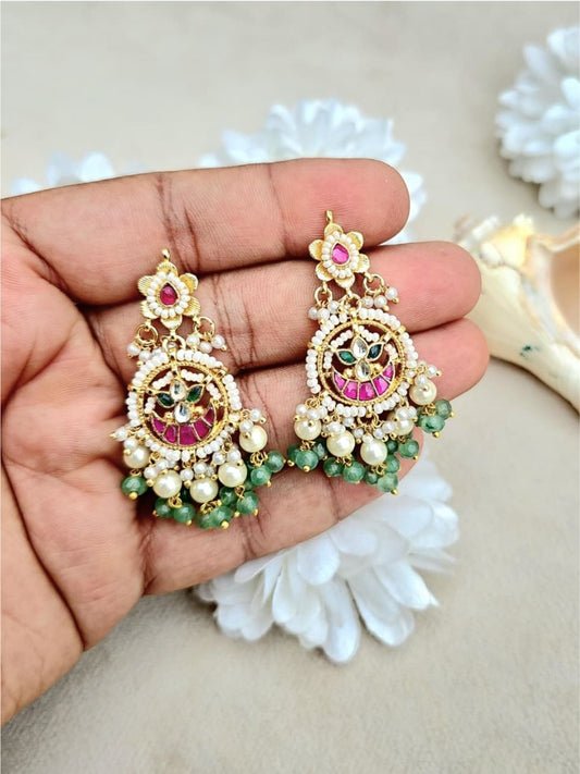 Ishhaara Kundan Beaded Chandbali Earrings - handcrafted Indian jewellery
