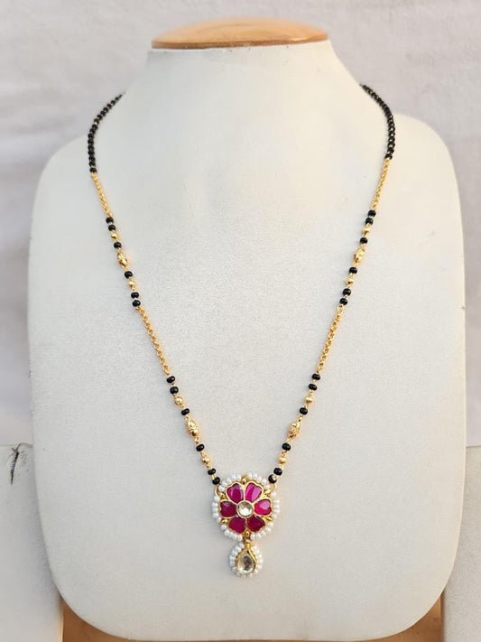 Ishhaara Kundan Flower Pendant Mangalsutra Necklace - handcrafted Indian jewellery