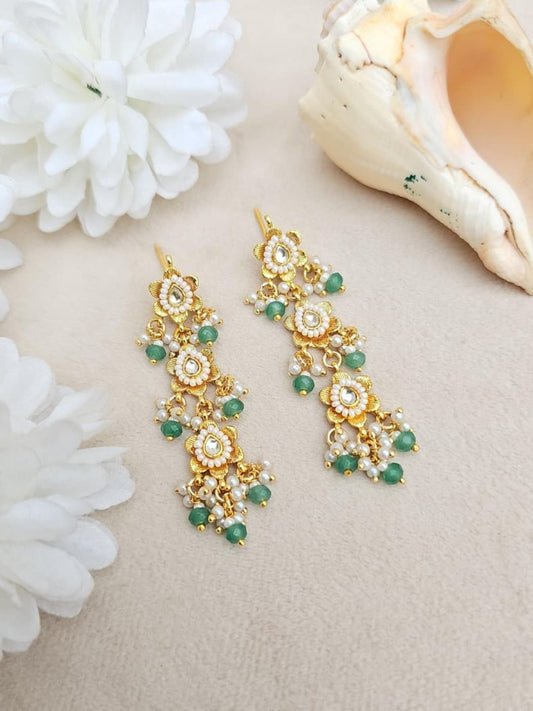 Ishhaara Kundan Green Dangler Earrings - handcrafted Indian jewellery