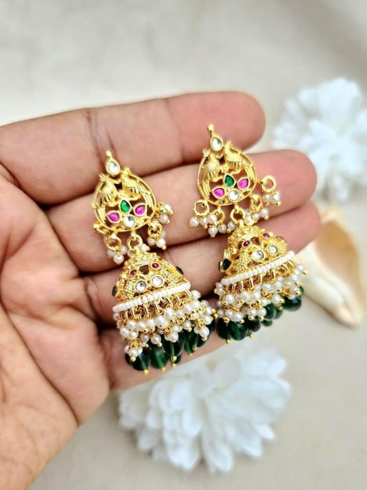 Ishhaara Kundan Jhumka Earrings - handcrafted Indian jewellery