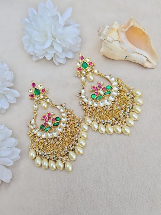 Ishhaara Kundan Peacock Maang Tikka With Pearl And Green Bead Drops - handcrafted Indian jewellery