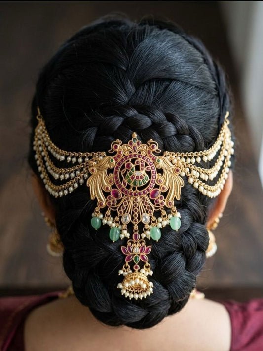 Ishhaara Lakshmi Hair Brooch With Pearl Chains