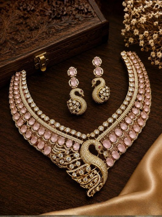 Ishhaara Multicolor Swan Statement Necklace Set - handcrafted Indian jewellery