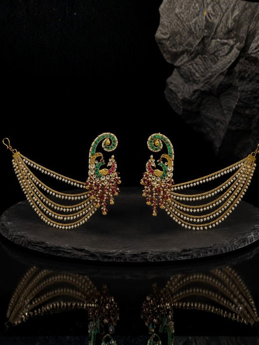 Ishhaara Peacock Ear Cuff Jhumkas With Earchains