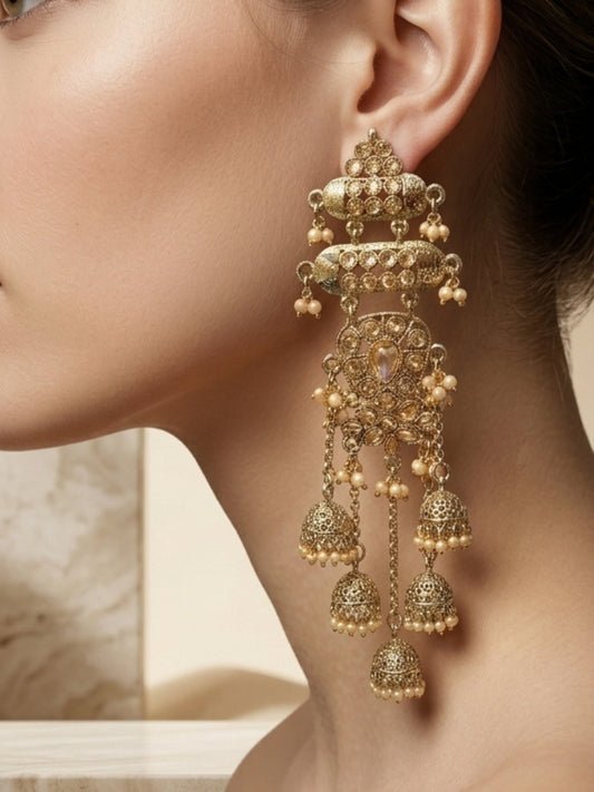 Ishhaara Pearl Antique Jhumka Shoulder Earring