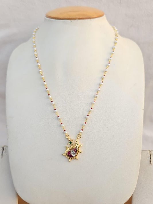 Ishhaara Pearl Peacock Pendant Necklace - handcrafted Indian jewellery