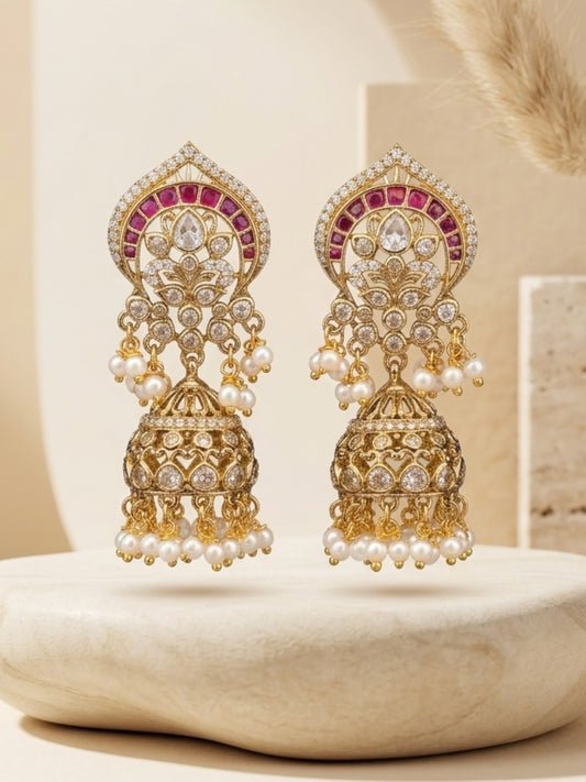Ishhaara Polki Antique Gold Jhumkas