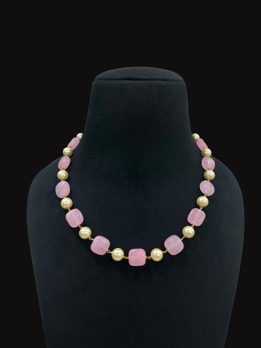 Ishhaara Rose Quartz and Pearl Temple Necklace — handcrafted Indian jewellery